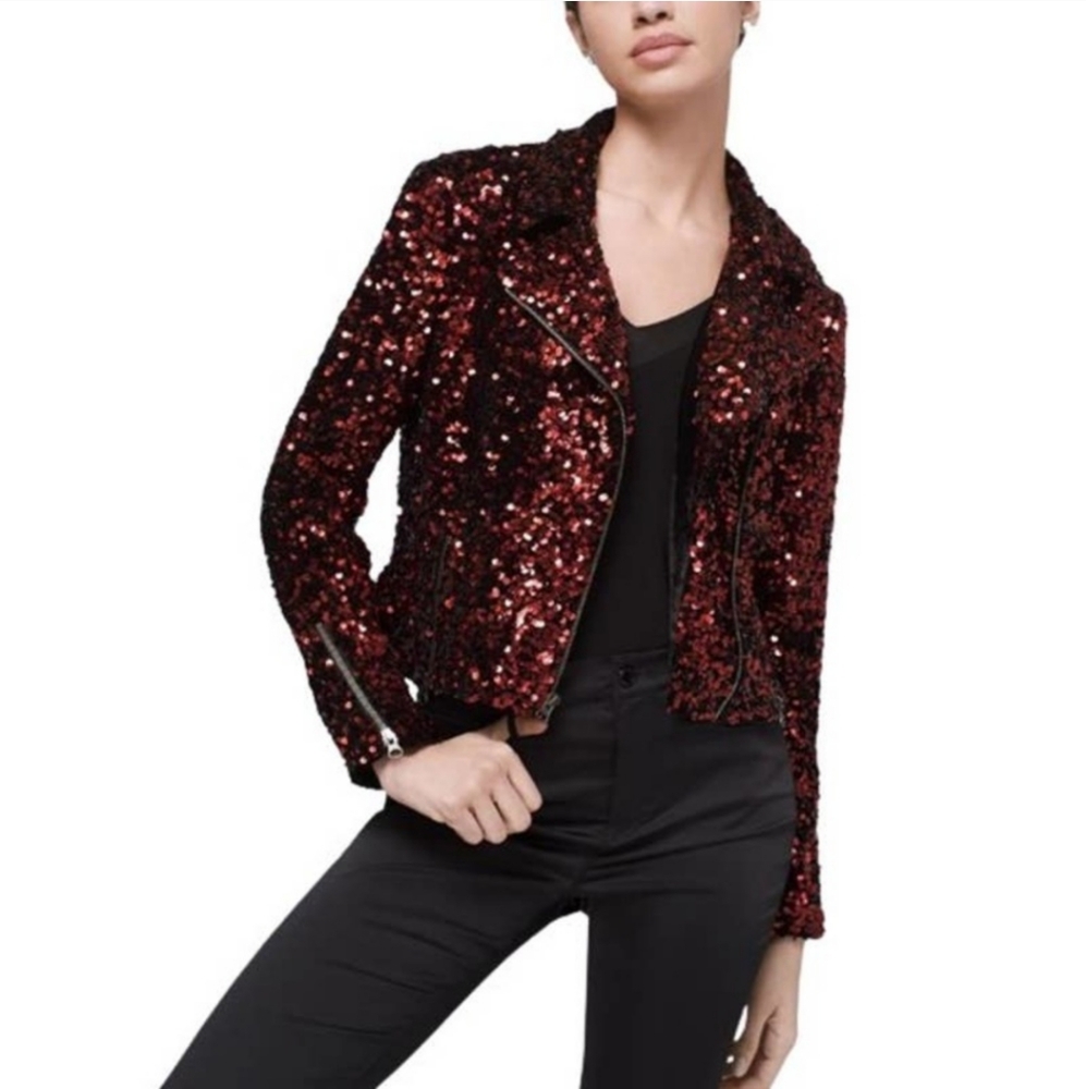 WHBM | Sequin Zipper Moto Jacket In Indulgent